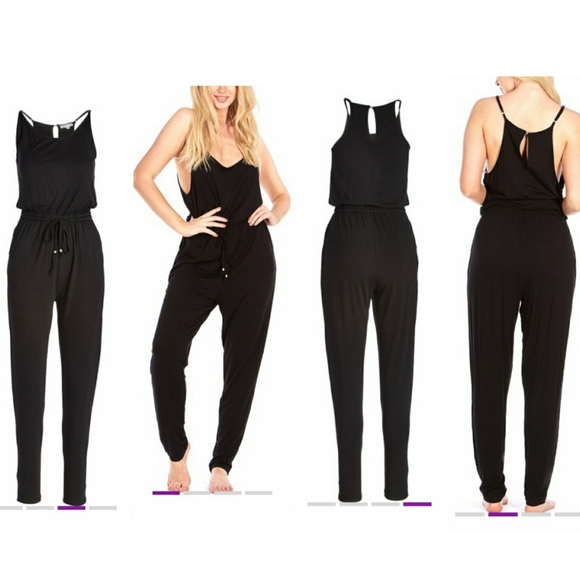 Go Coco Pants - Black Sleeveless Jumpsuit